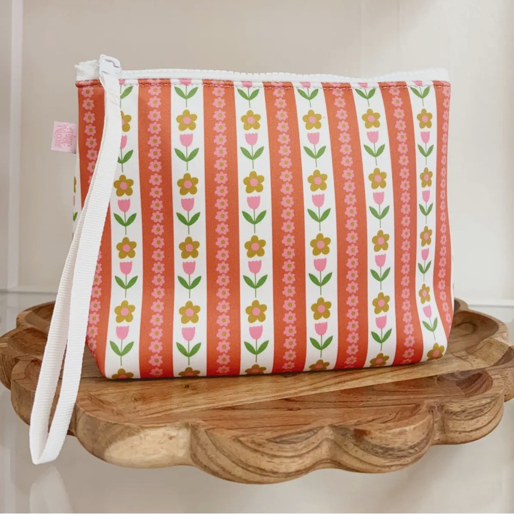 COPY - Pink and Orange Cosmetic Bag with Retro Pattern